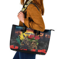 Kangaroo-Kiwi Soldier ANZAC Personalised Leather Tote Bag Golden Wattle and Pohutukawa Flowers