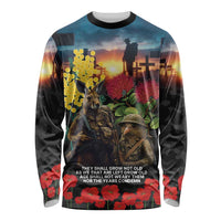 Kangaroo-Kiwi Soldier ANZAC Personalised Long Sleeve Shirt Golden Wattle and Pohutukawa Flowers