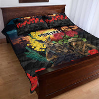 Kangaroo-Kiwi Soldier ANZAC Personalised Quilt Bed Set Golden Wattle and Pohutukawa Flowers