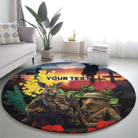 Kangaroo-Kiwi Soldier ANZAC Personalised Round Carpet Golden Wattle and Pohutukawa Flowers