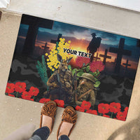 Kangaroo-Kiwi Soldier ANZAC Personalised Rubber Doormat Golden Wattle and Pohutukawa Flowers
