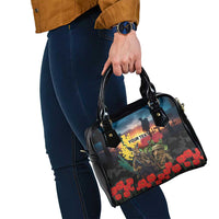 Kangaroo-Kiwi Soldier ANZAC Personalised Shoulder Handbag Golden Wattle and Pohutukawa Flowers