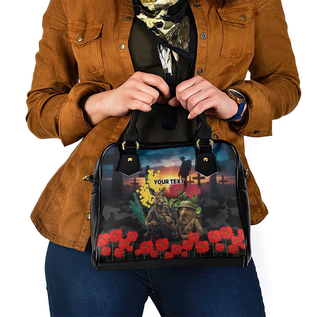 Kangaroo-Kiwi Soldier ANZAC Personalised Shoulder Handbag Golden Wattle and Pohutukawa Flowers