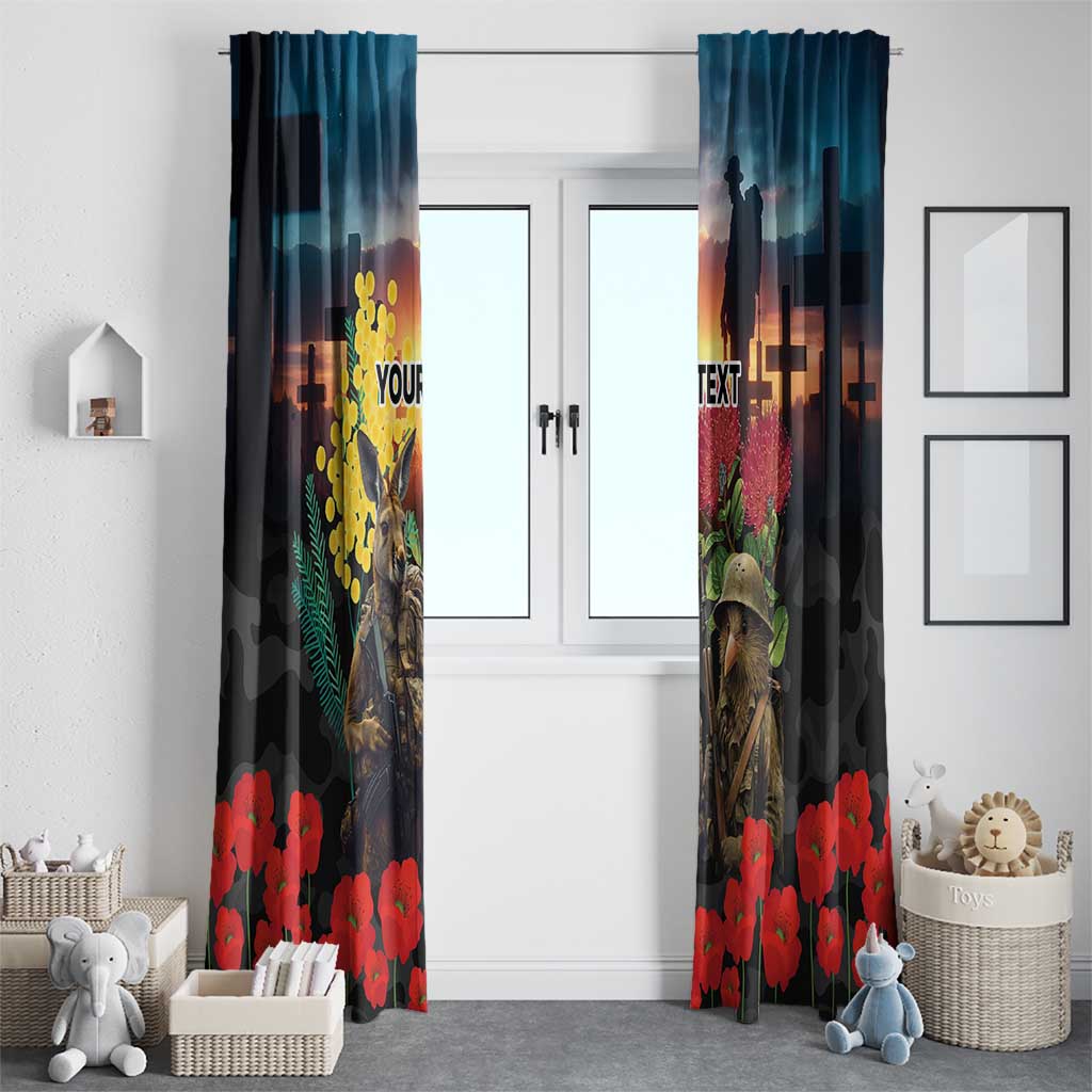 Kangaroo-Kiwi Soldier ANZAC Personalised Window Curtain Golden Wattle and Pohutukawa Flowers
