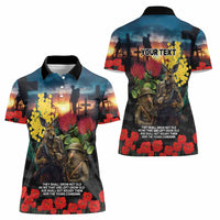 Kangaroo-Kiwi Soldier ANZAC Personalised Women Polo Shirt Golden Wattle and Pohutukawa Flowers