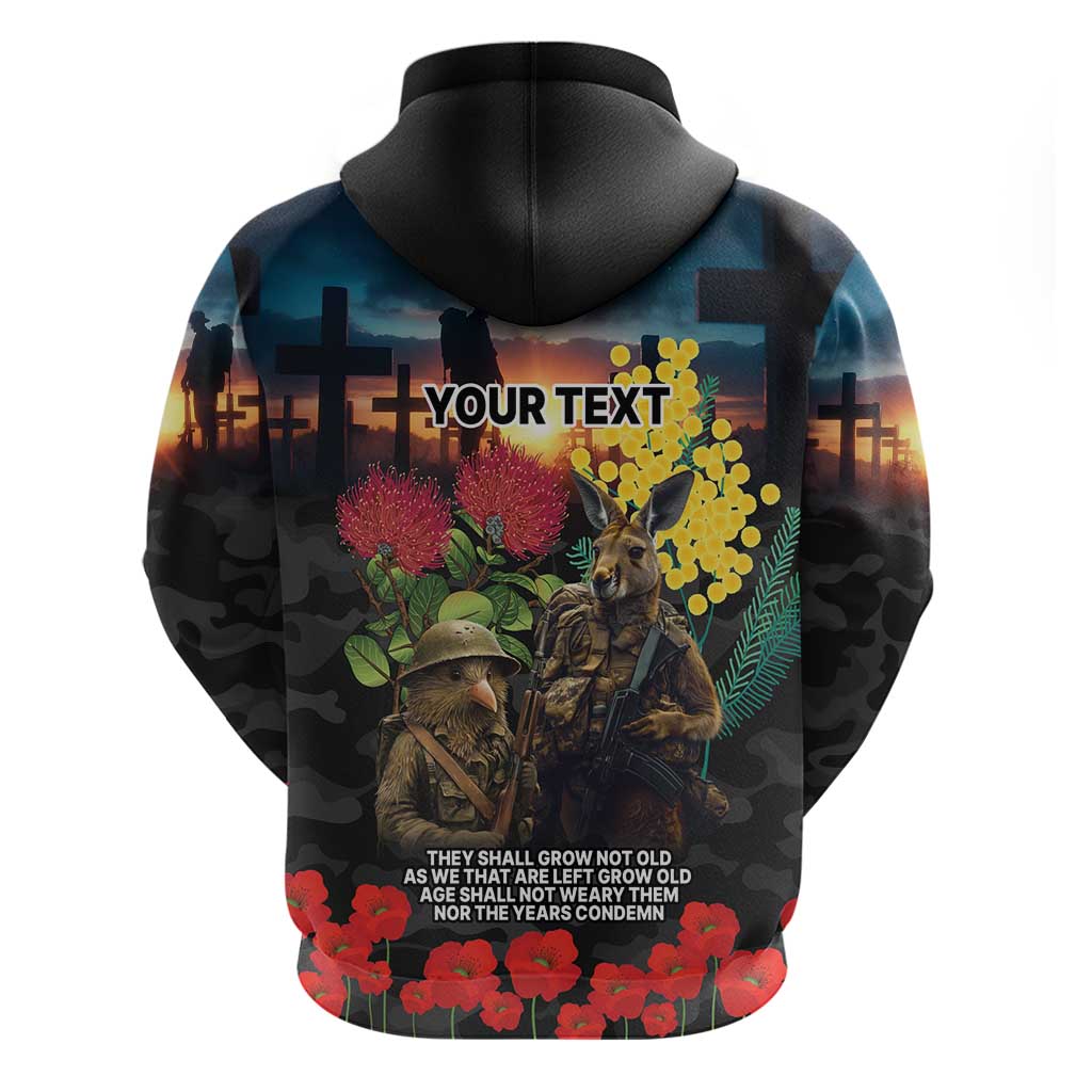 Kangaroo-Kiwi Soldier ANZAC Personalised Zip Hoodie Golden Wattle and Pohutukawa Flowers