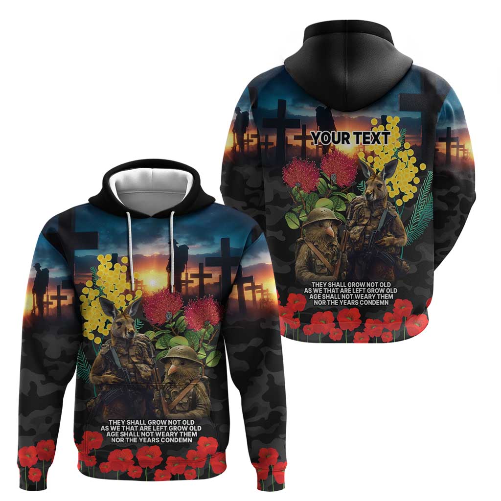 Kangaroo-Kiwi Soldier ANZAC Personalised Zip Hoodie Golden Wattle and Pohutukawa Flowers