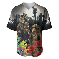 Kangaroo-Kiwi Soldier ANZAC Personalised Baseball Jersey Golden Wattle Poppy Flowers