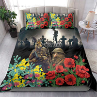 Kangaroo-Kiwi Soldier ANZAC Personalised Bedding Set Golden Wattle Poppy Flowers