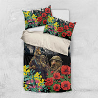 Kangaroo-Kiwi Soldier ANZAC Personalised Bedding Set Golden Wattle Poppy Flowers