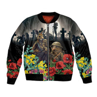 Kangaroo-Kiwi Soldier ANZAC Personalised Bomber Jacket Golden Wattle Poppy Flowers