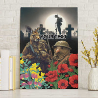 Kangaroo-Kiwi Soldier ANZAC Personalised Canvas Wall Art Golden Wattle Poppy Flowers