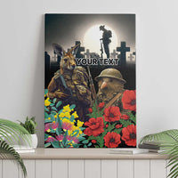 Kangaroo-Kiwi Soldier ANZAC Personalised Canvas Wall Art Golden Wattle Poppy Flowers