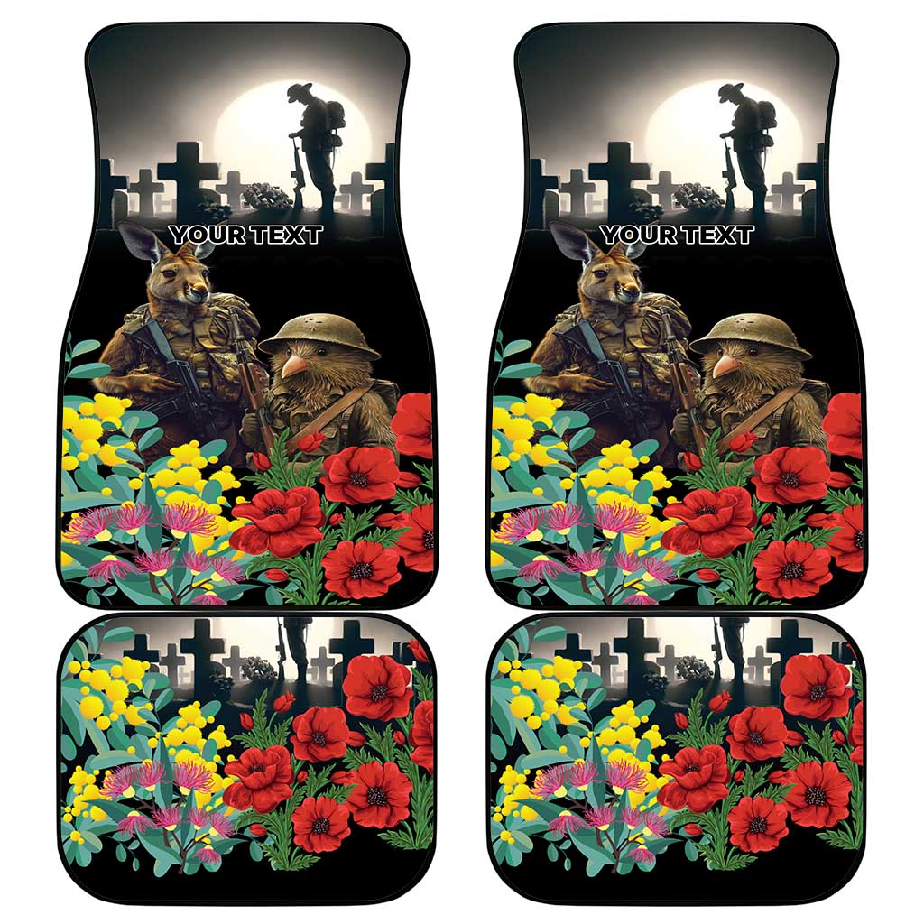 Kangaroo-Kiwi Soldier ANZAC Personalised Car Mats Golden Wattle Poppy Flowers