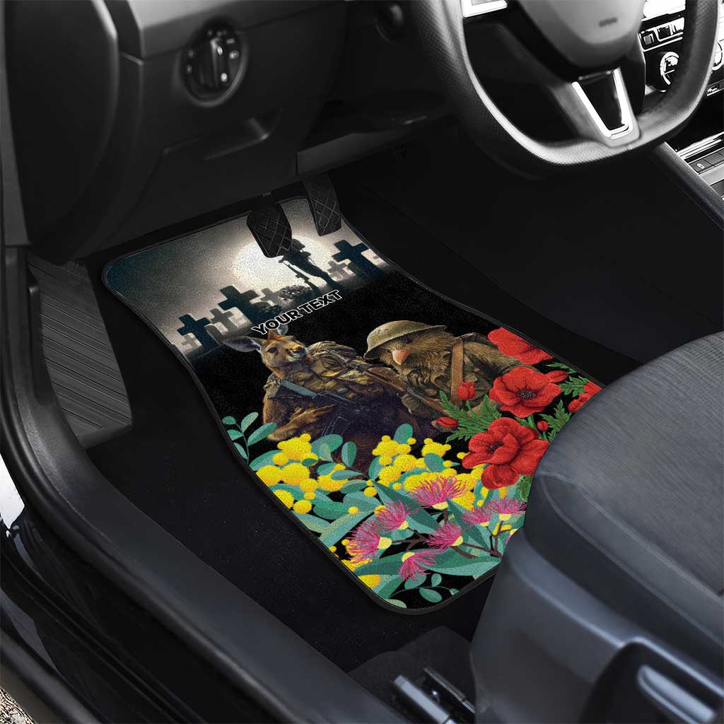 Kangaroo-Kiwi Soldier ANZAC Personalised Car Mats Golden Wattle Poppy Flowers