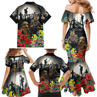 Kangaroo-Kiwi Soldier ANZAC Personalised Family Matching Mermaid Dress and Hawaiian Shirt Golden Wattle Poppy Flowers