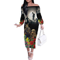 Kangaroo-Kiwi Soldier ANZAC Personalised Family Matching Off The Shoulder Long Sleeve Dress and Hawaiian Shirt Golden Wattle Poppy Flowers