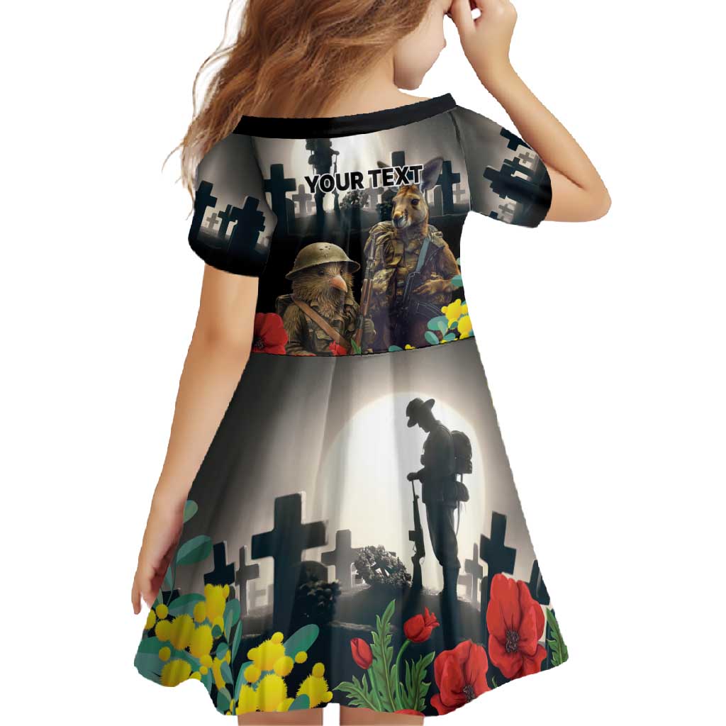 Kangaroo-Kiwi Soldier ANZAC Personalised Family Matching Short Sleeve Bodycon Dress and Hawaiian Shirt Golden Wattle Poppy Flowers