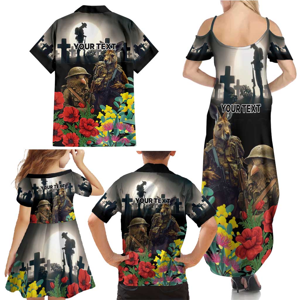 Kangaroo-Kiwi Soldier ANZAC Personalised Family Matching Summer Maxi Dress and Hawaiian Shirt Golden Wattle Poppy Flowers