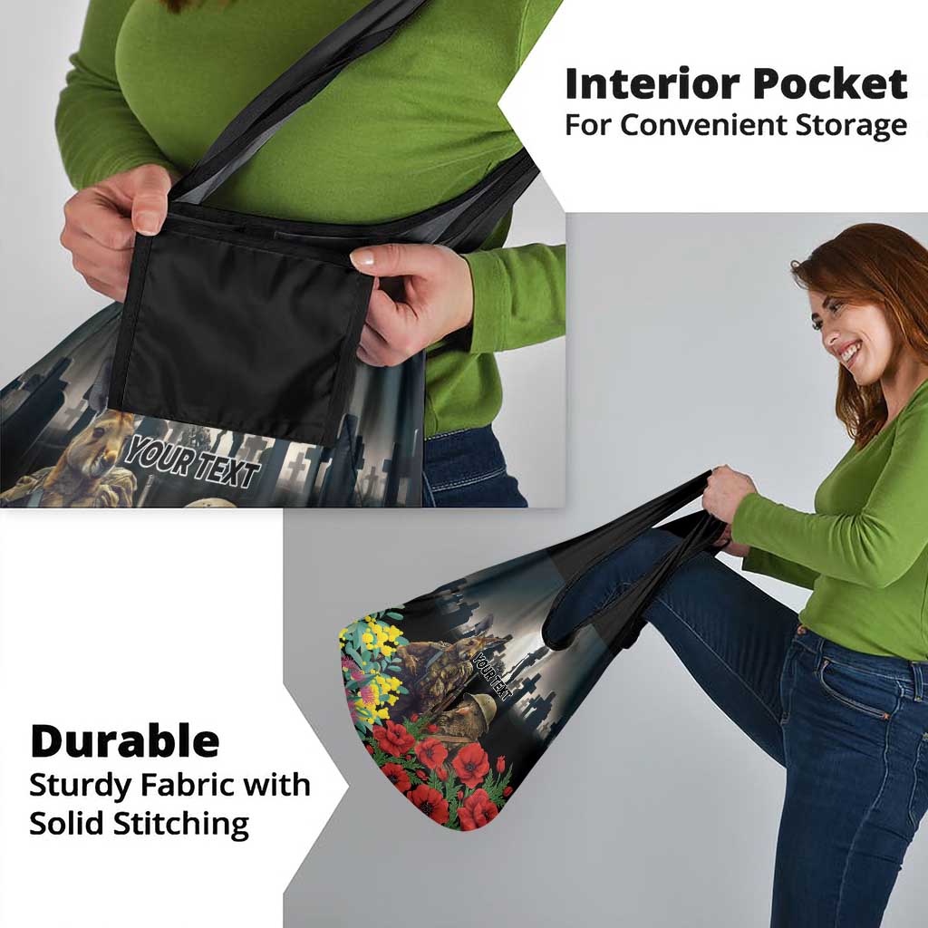 Kangaroo-Kiwi Soldier ANZAC Personalised Grocery Bag Golden Wattle Poppy Flowers