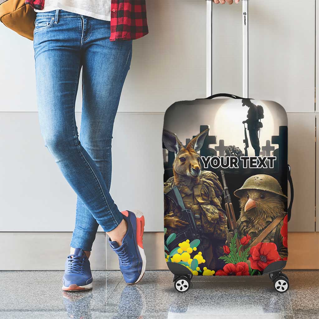 Kangaroo-Kiwi Soldier ANZAC Personalised Luggage Cover Golden Wattle Poppy Flowers