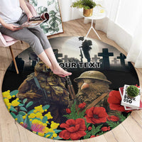 Kangaroo-Kiwi Soldier ANZAC Personalised Round Carpet Golden Wattle Poppy Flowers