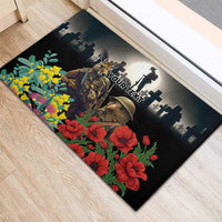 Kangaroo-Kiwi Soldier ANZAC Personalised Rubber Doormat Golden Wattle Poppy Flowers