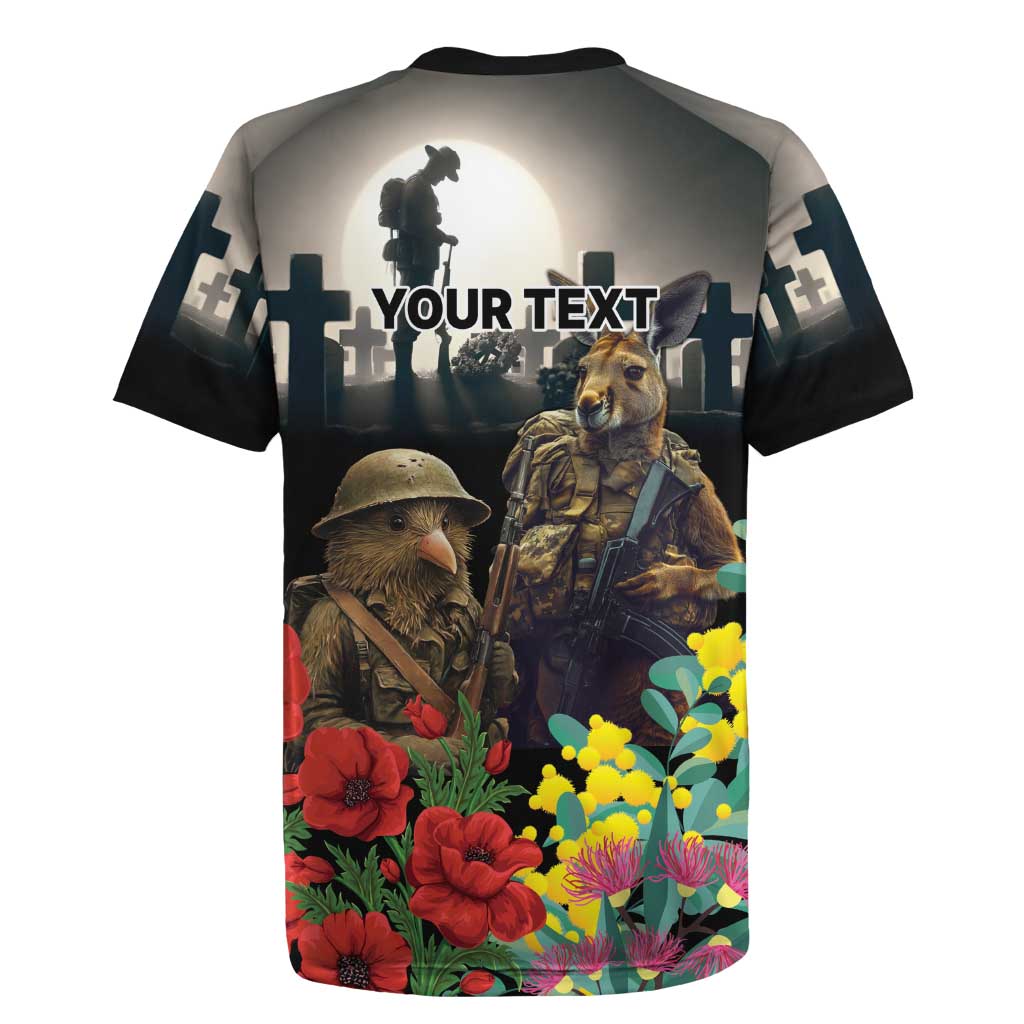 Kangaroo-Kiwi Soldier ANZAC Personalised Rugby Jersey Golden Wattle Poppy Flowers LT9 - Polynesian Pride