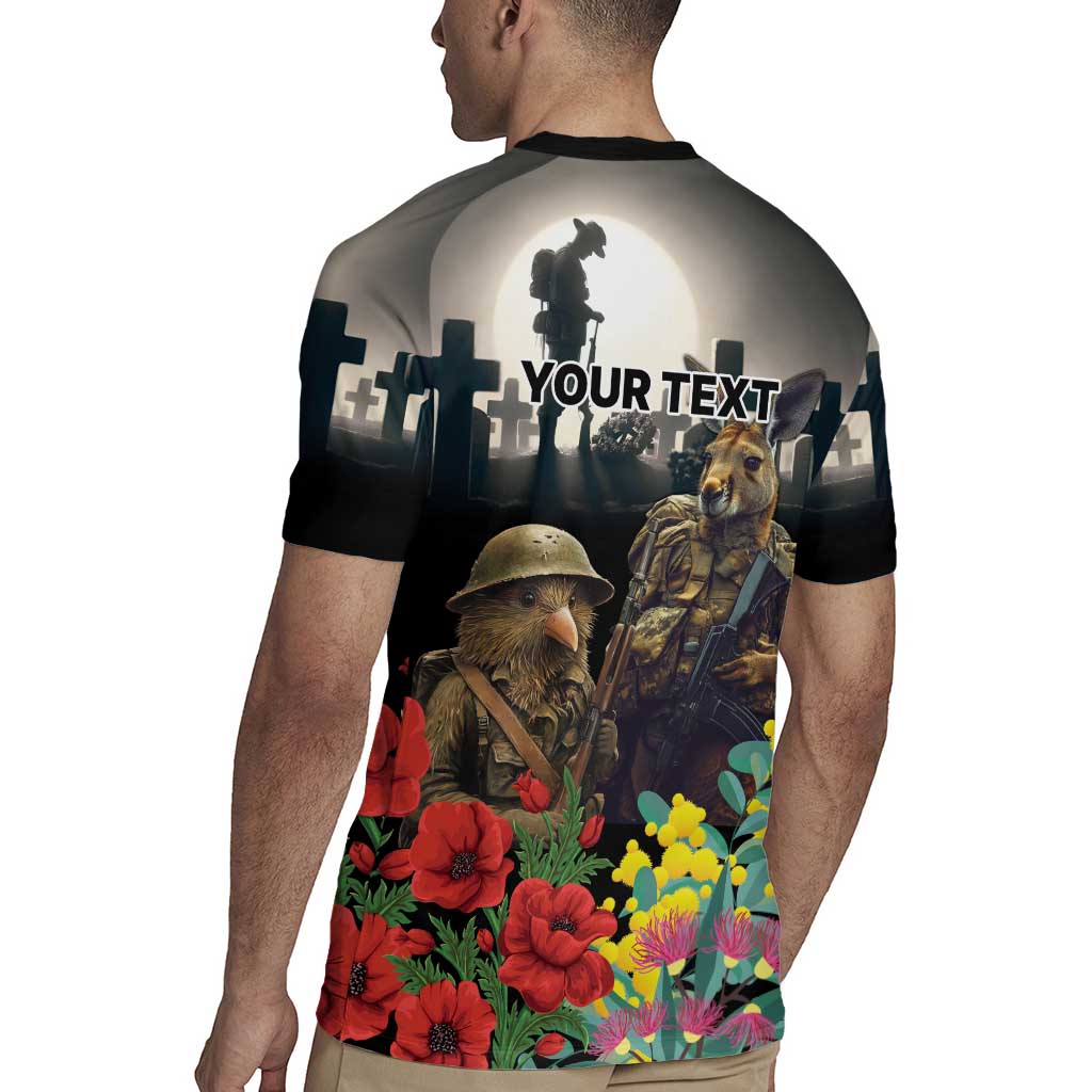 Kangaroo-Kiwi Soldier ANZAC Personalised Rugby Jersey Golden Wattle Poppy Flowers LT9 - Polynesian Pride