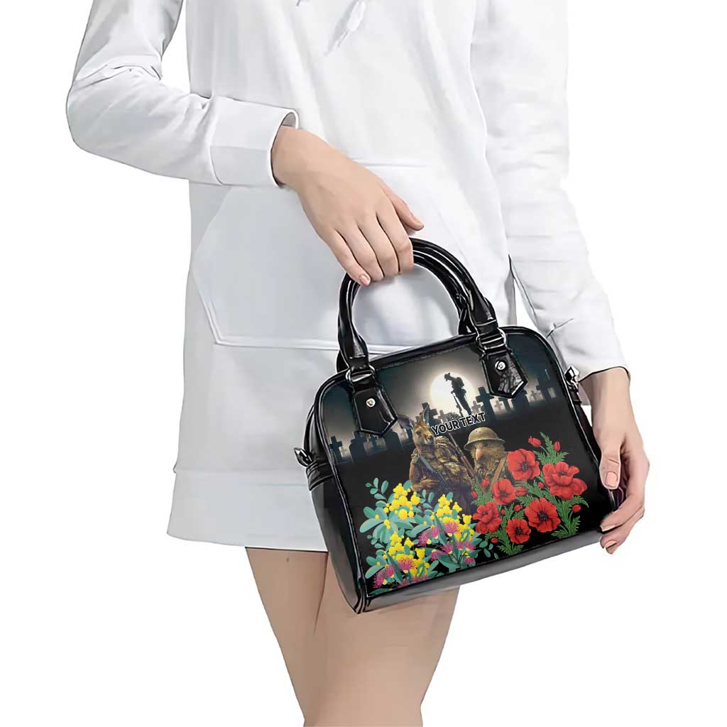 Kangaroo-Kiwi Soldier ANZAC Personalised Shoulder Handbag Golden Wattle Poppy Flowers