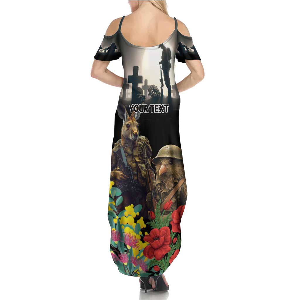 Kangaroo-Kiwi Soldier ANZAC Personalised Summer Maxi Dress Golden Wattle Poppy Flowers