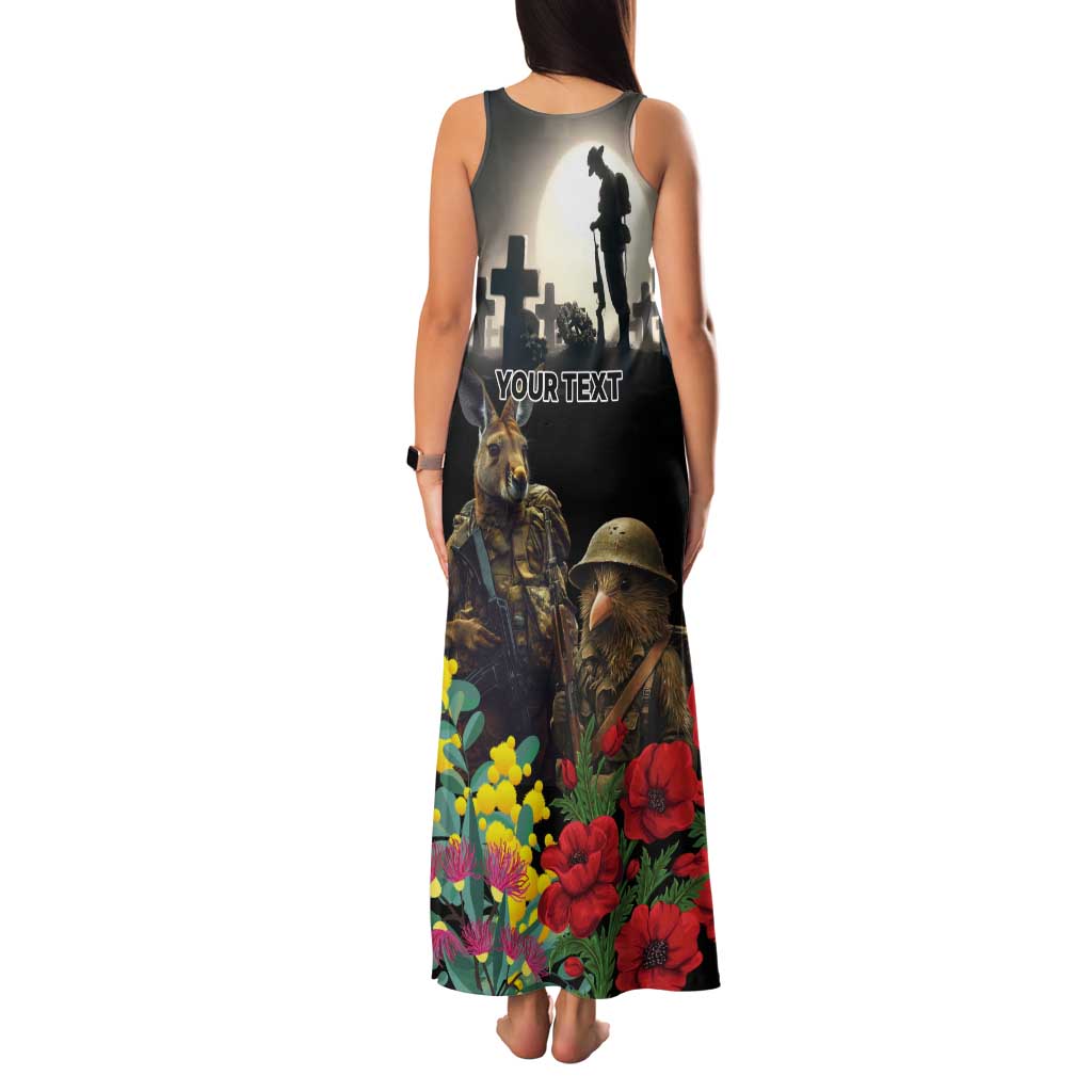 Kangaroo-Kiwi Soldier ANZAC Personalised Tank Maxi Dress Golden Wattle Poppy Flowers