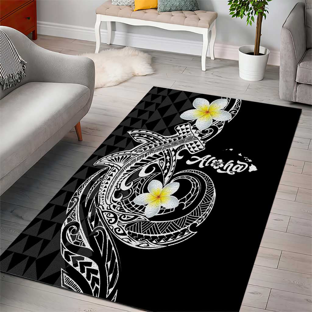 Aloha Hammerhead Shark Area Rug Black Hawaiian Kakau Tribal Tattoo