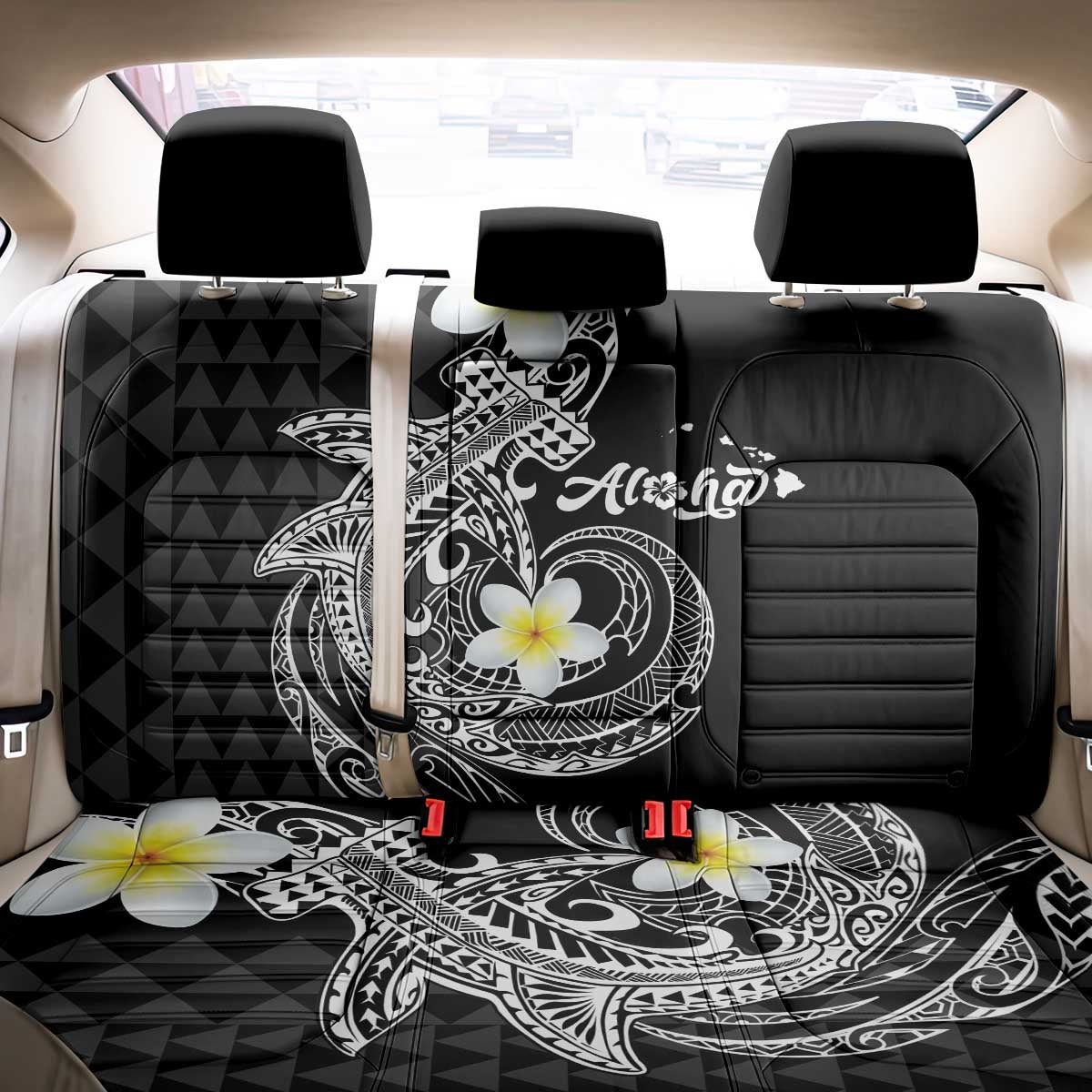 Aloha Hammerhead Shark Back Car Seat Cover Black Hawaiian Kakau Tribal Tattoo