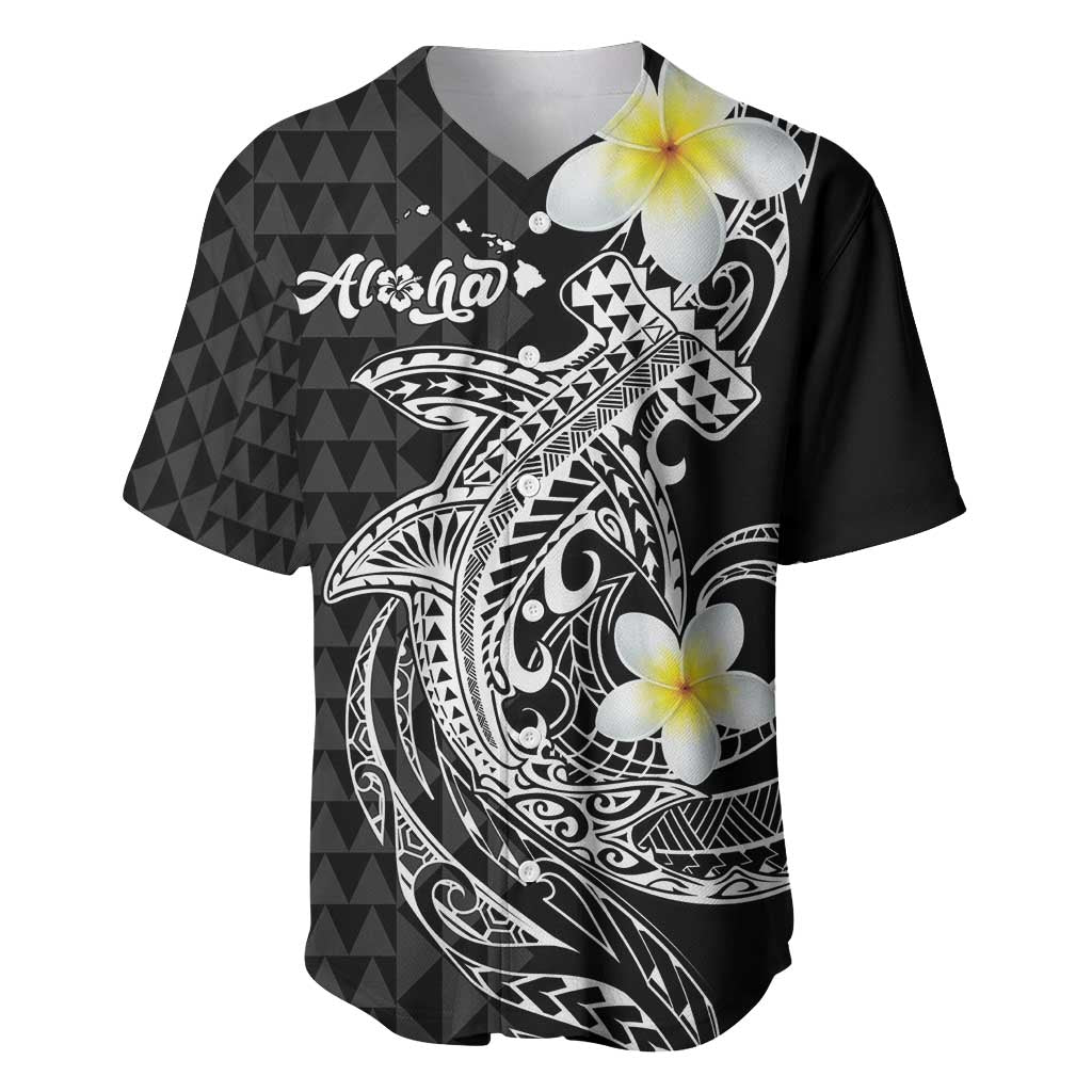 Aloha Hammerhead Shark Baseball Jersey Black Hawaiian Kakau Tribal Tattoo