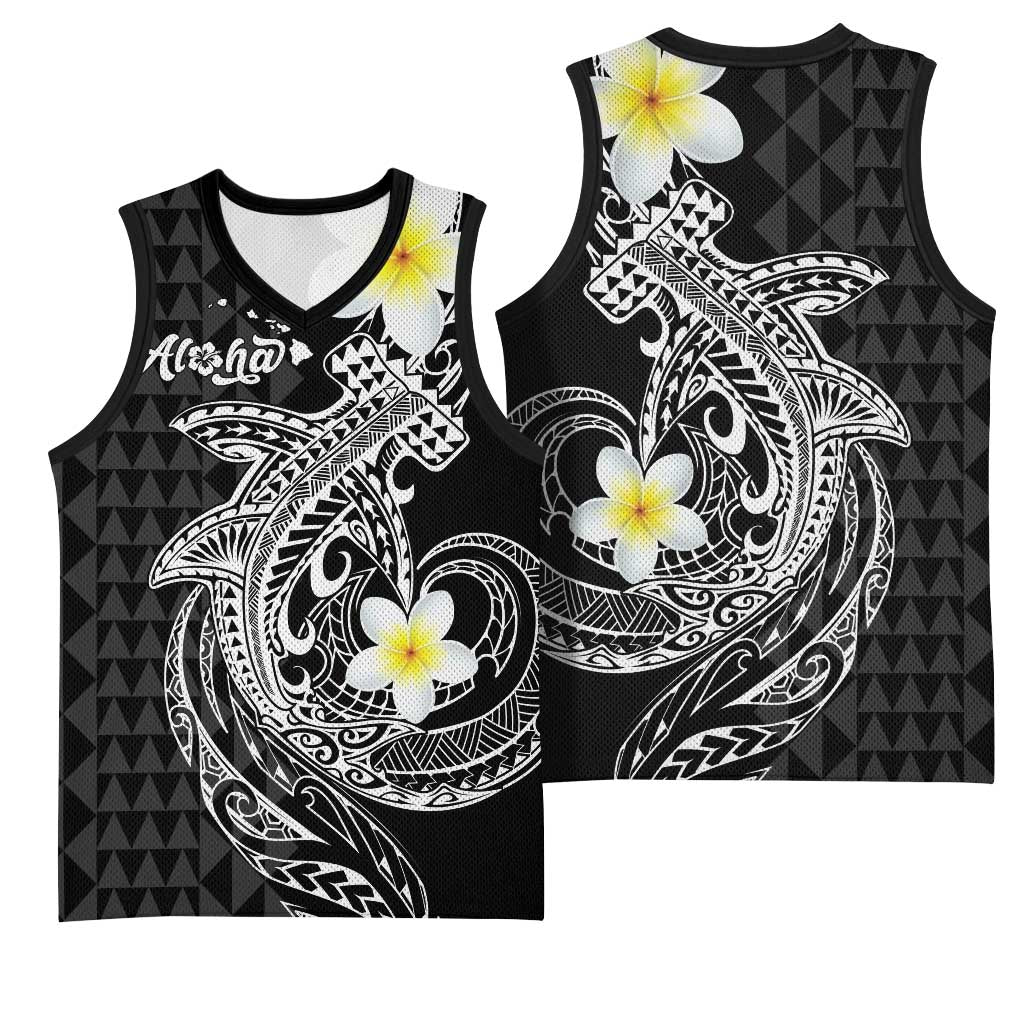 Aloha Hammerhead Shark Basketball Jersey Black Hawaiian Kakau Tribal Tattoo - Polynesian Pride