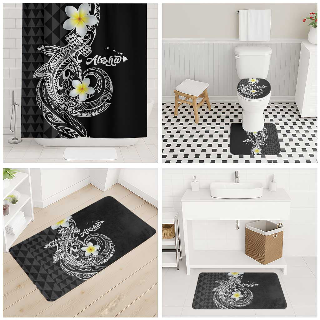 Aloha Hammerhead Shark Bathroom Set Black Hawaiian Kakau Tribal Tattoo - Polynesian Pride