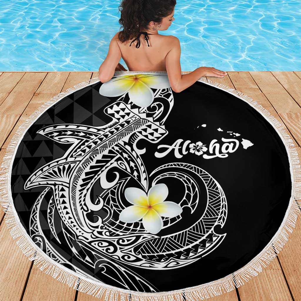 Aloha Hammerhead Shark Beach Blanket Black Hawaiian Kakau Tribal Tattoo