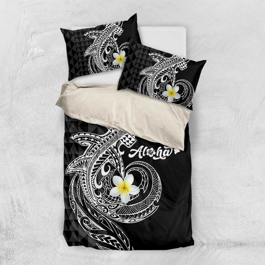 Aloha Hammerhead Shark Bedding Set Black Hawaiian Kakau Tribal Tattoo
