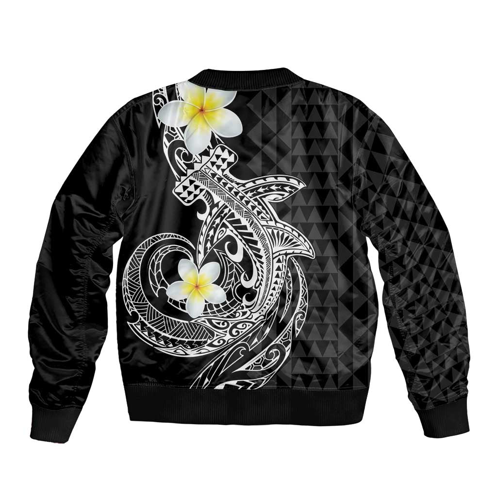 Aloha Hammerhead Shark Bomber Jacket Black Hawaiian Kakau Tribal Tattoo