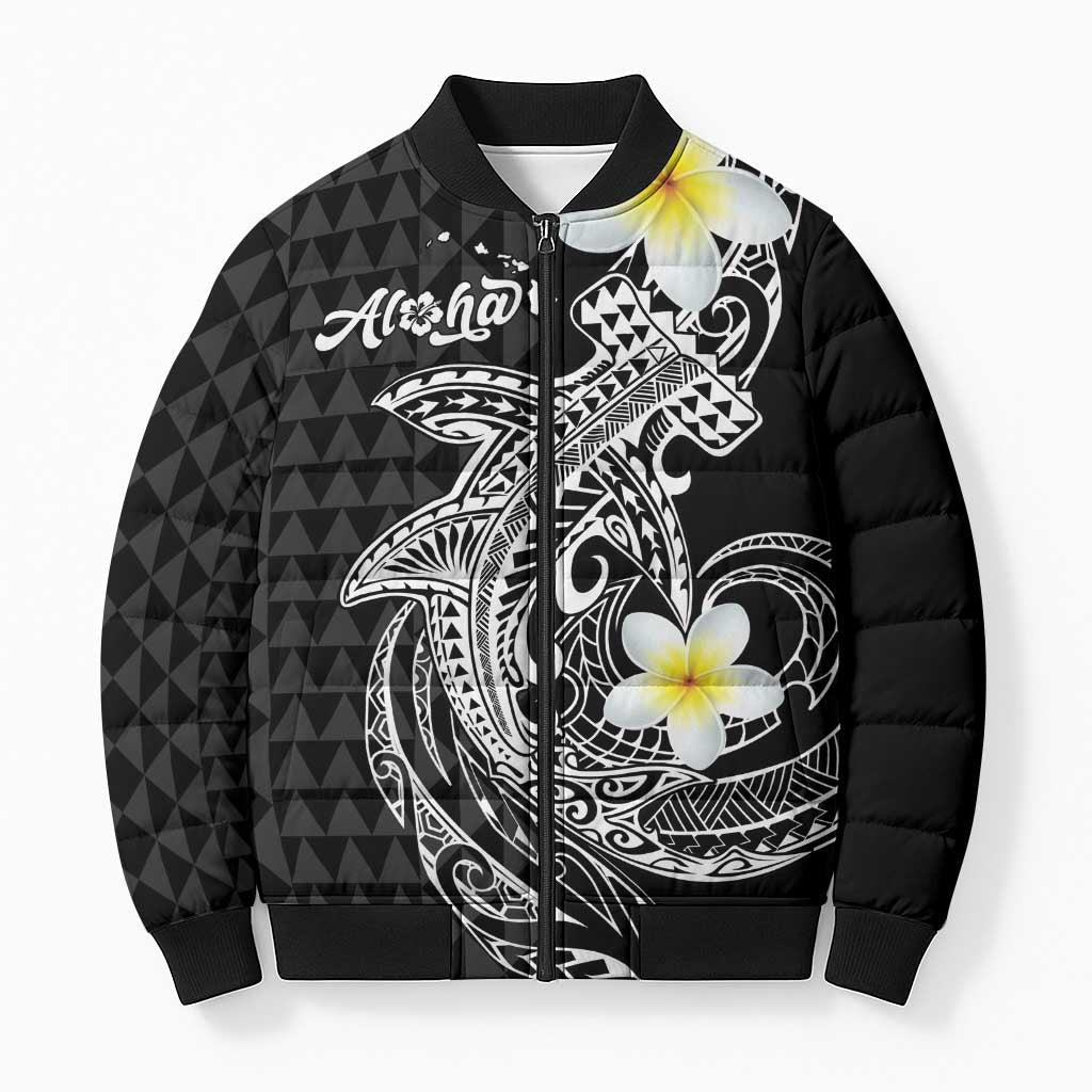 Aloha Hammerhead Shark Bomber Puffer Jacket Black Hawaiian Kakau Tribal Tattoo - Polynesian Pride