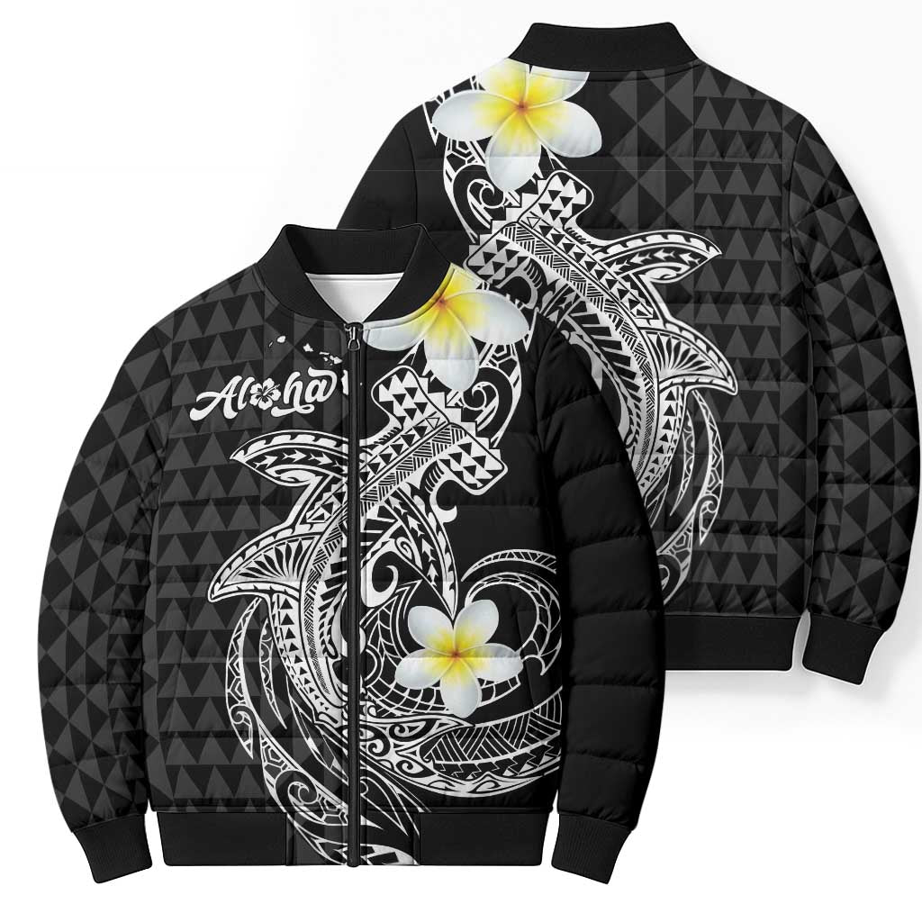 Aloha Hammerhead Shark Bomber Puffer Jacket Black Hawaiian Kakau Tribal Tattoo - Polynesian Pride