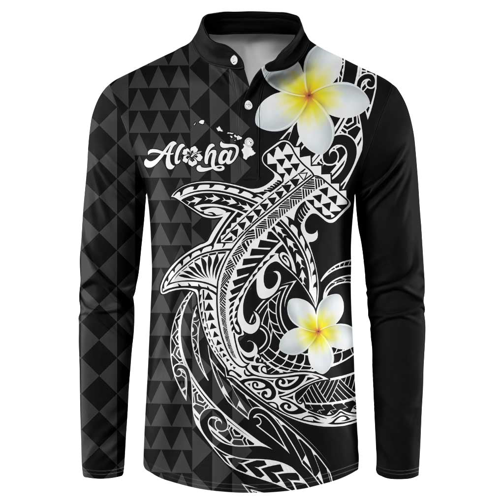 Aloha Hammerhead Shark Button Sweatshirt Black Hawaiian Kakau Tribal Tattoo