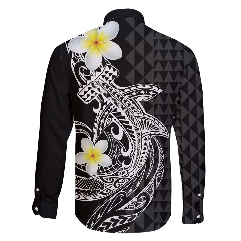 Aloha Hammerhead Shark Family Matching Off Shoulder Short Dress and Hawaiian Shirt Black Hawaiian Kakau Tribal Tattoo