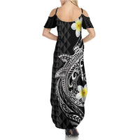 Aloha Hammerhead Shark Family Matching Summer Maxi Dress and Hawaiian Shirt Black Hawaiian Kakau Tribal Tattoo