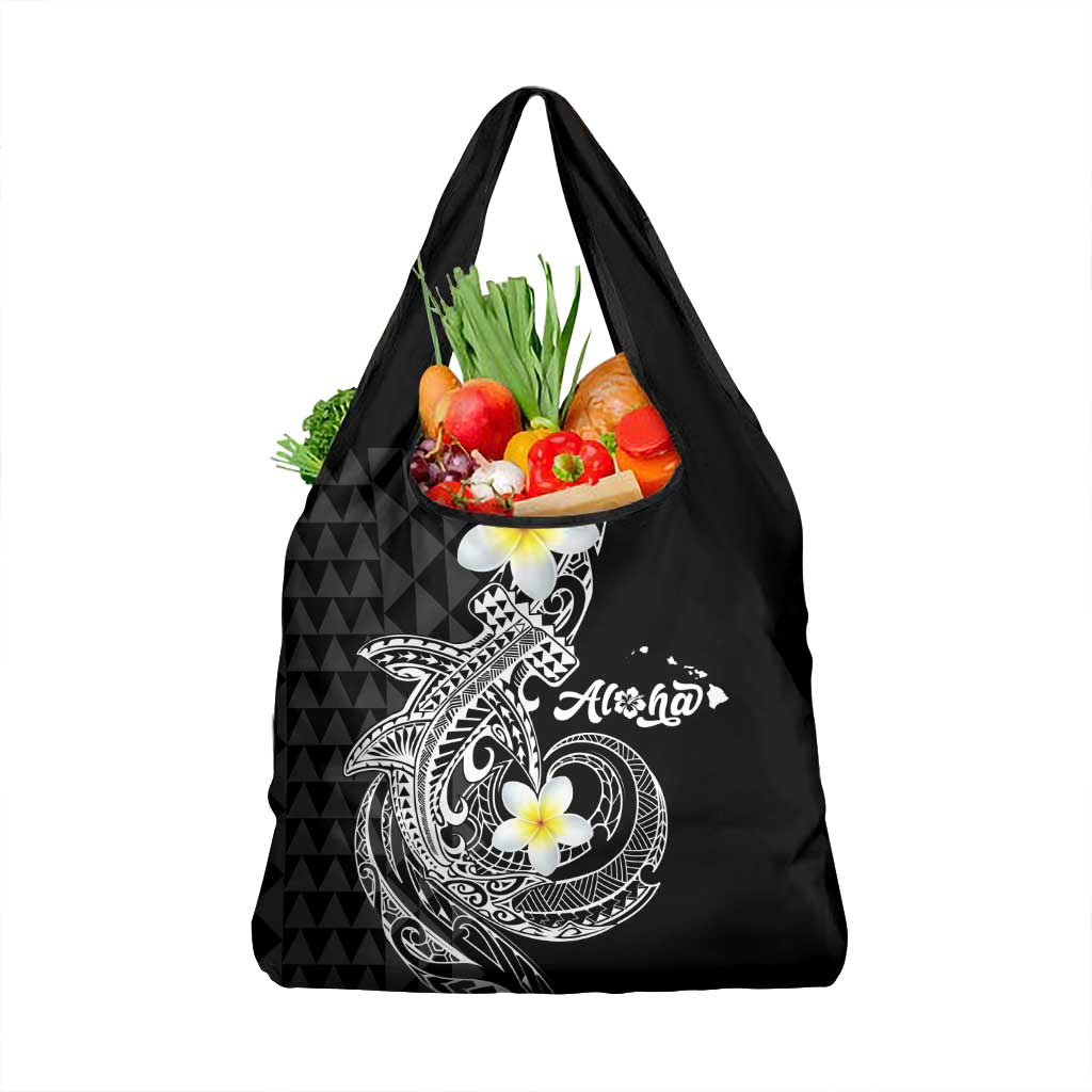 Aloha Hammerhead Shark Grocery Bag Black Hawaiian Kakau Tribal Tattoo