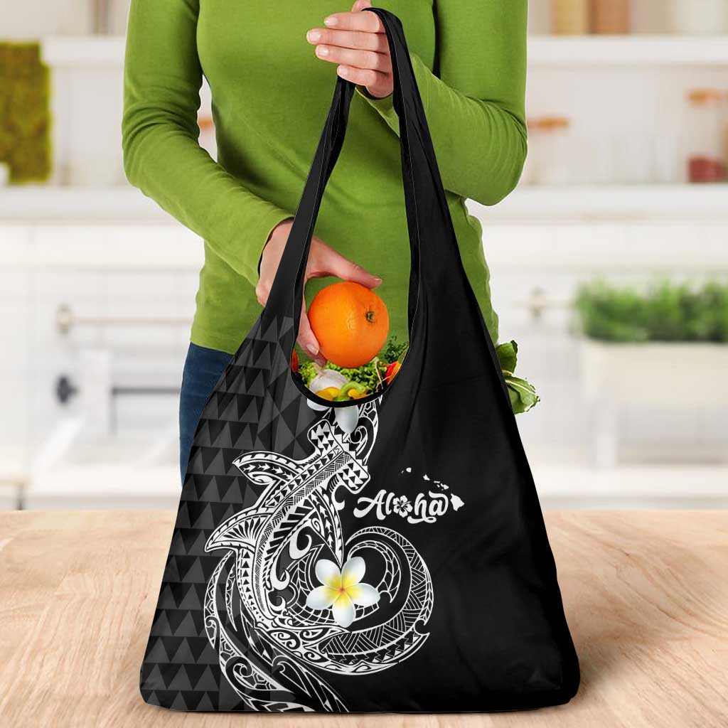 Aloha Hammerhead Shark Grocery Bag Black Hawaiian Kakau Tribal Tattoo