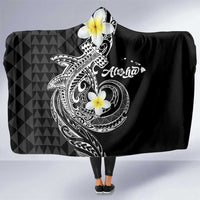 Aloha Hammerhead Shark Hooded Blanket Black Hawaiian Kakau Tribal Tattoo