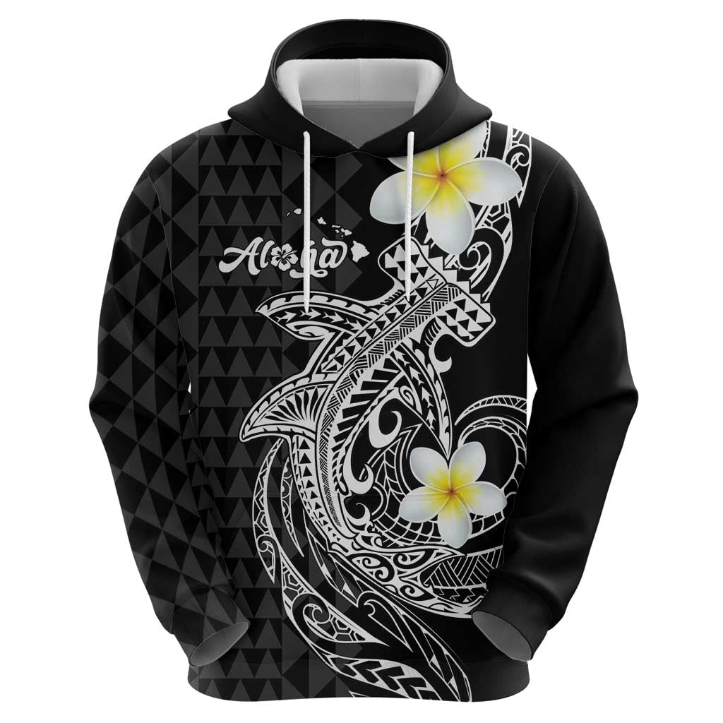 Aloha Hammerhead Shark Hoodie Black Hawaiian Kakau Tribal Tattoo