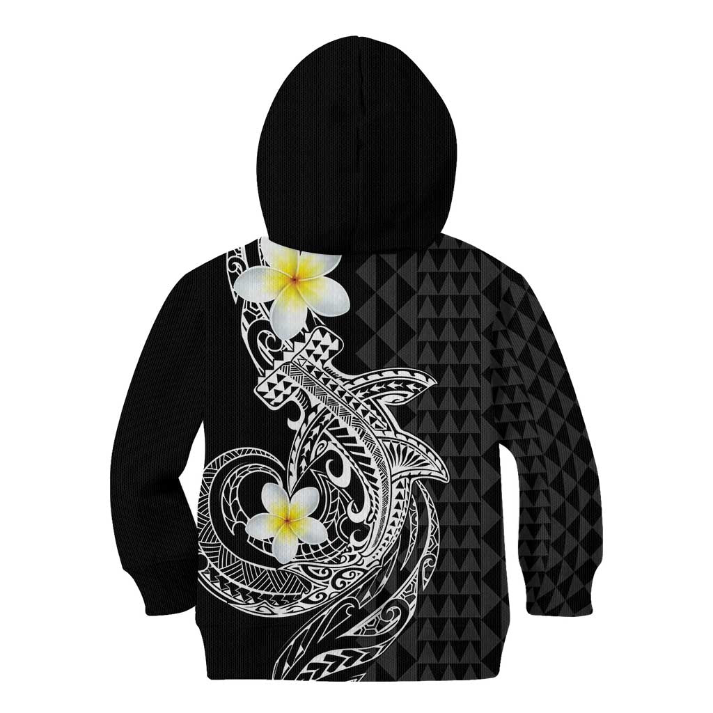 Aloha Hammerhead Shark Kid Hoodie Black Hawaiian Kakau Tribal Tattoo
